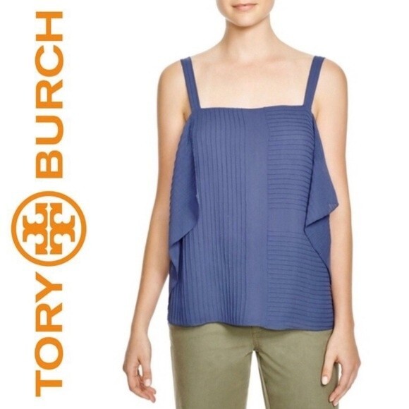 Tory Burch 100% Silk Pintuck Blue Tank Top Blouse Shell Cami Size 6 - Picture 1 of 12